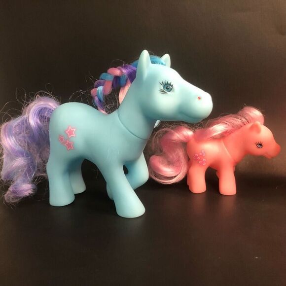 colorful horse lot of 4 little pony horse toy vinyl figures blue pink orange - Picture 2 of 8